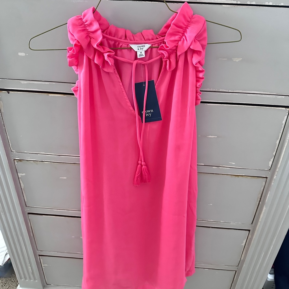 Crown & Ivy Vibrant Pink peasant Dress